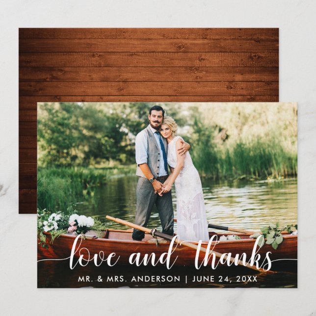 Wedding Photo Love and Thanks Card Wood (Front/Back)