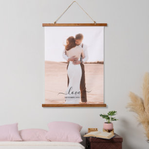 Wedding Photo Memory Love Script Anniversary  Hanging Tapestry