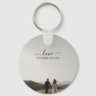Wedding Photo Memory Love Script Wedding Key Ring