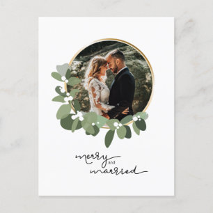 Wedding Photo Merry and Married First Christmas Holiday Postcard