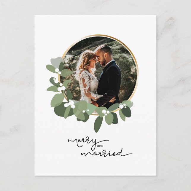 Wedding Photo Merry and Married First Christmas Holiday Postcard (Front)