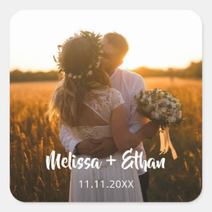 Wedding Photo Modern Bold Script Square Sticker