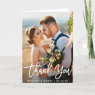Wedding Photo Modern Brush Script Fold Thank You W Card