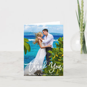 Wedding Photo Modern Brush Script Note Thank You Card