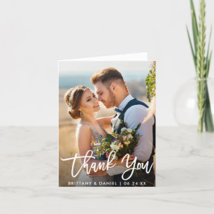 Wedding Photo Modern Brush Script Note Thank You W Card