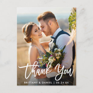 Wedding Photo Modern Brush Script Thank You W Postcard