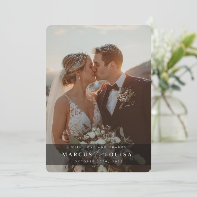 WEDDING PHOTO modern elegant chic ampersand black Thank You Card (Standing Front)