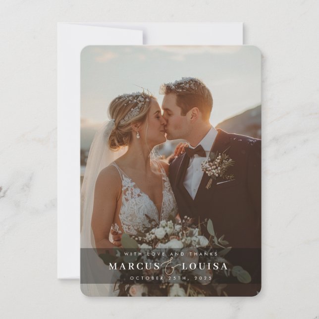WEDDING PHOTO modern elegant chic ampersand black Thank You Card (Front)