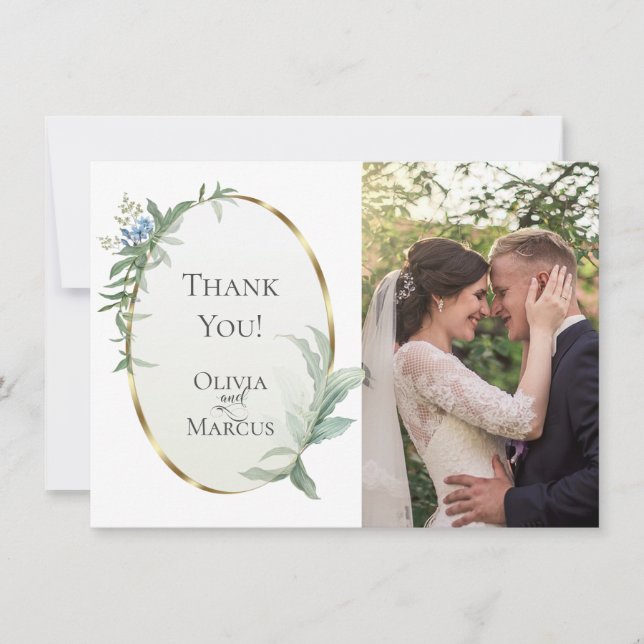 Wedding Photo | Modern Elegant Tropical Leaves Thank You Card (Front)