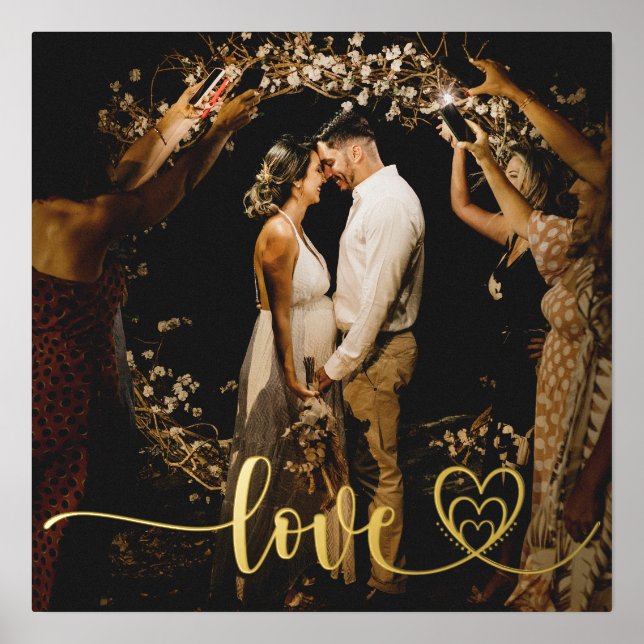 Wedding Photo Modern Script Styled Love Hearts Foil Prints (Front)
