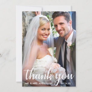 Wedding Photo   Modern Script Thank You Card