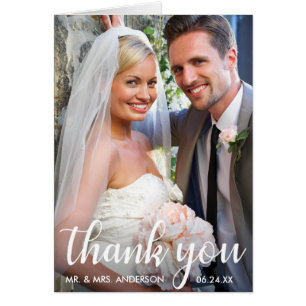 Wedding Photo   Modern Script Thanks Fold Card