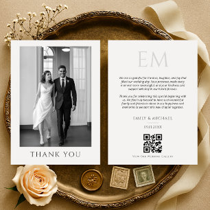 Wedding Photo Monogram QR Code Thank You Card