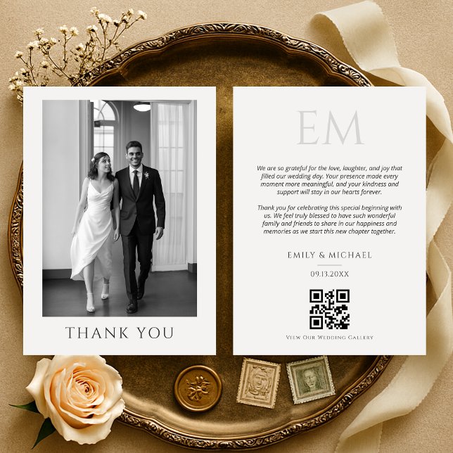 Wedding Photo Monogram QR Code Thank You Card (Creator Uploaded)