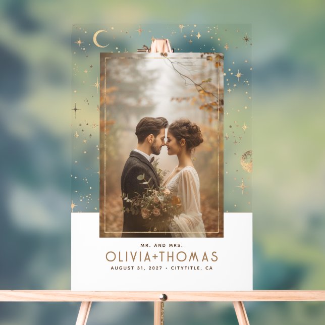 Wedding Photo Mr and Mrs Elegant Gift Acrylic Sign (Neutral)