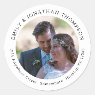Wedding Photo Newlyweds Return Name Address Classic Round Sticker