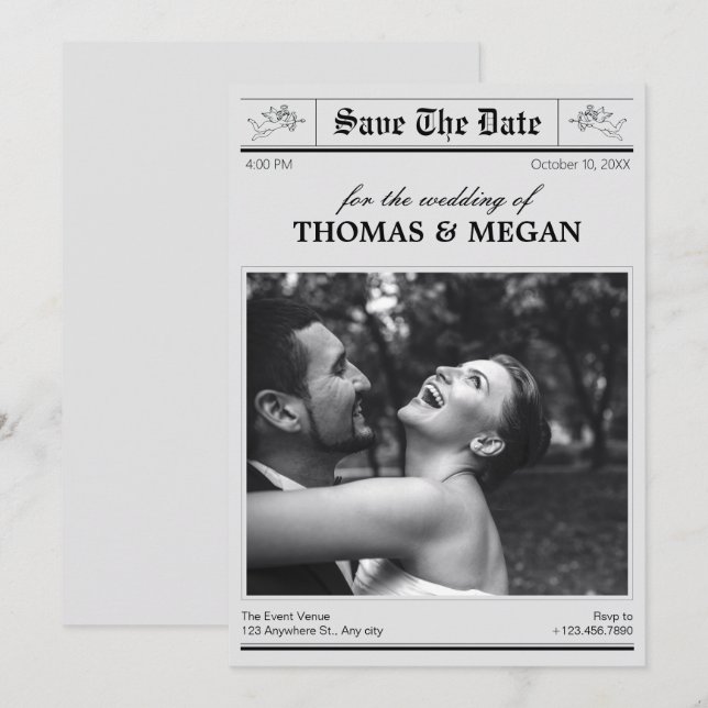 Wedding photo newspaper  save the date (Front/Back)