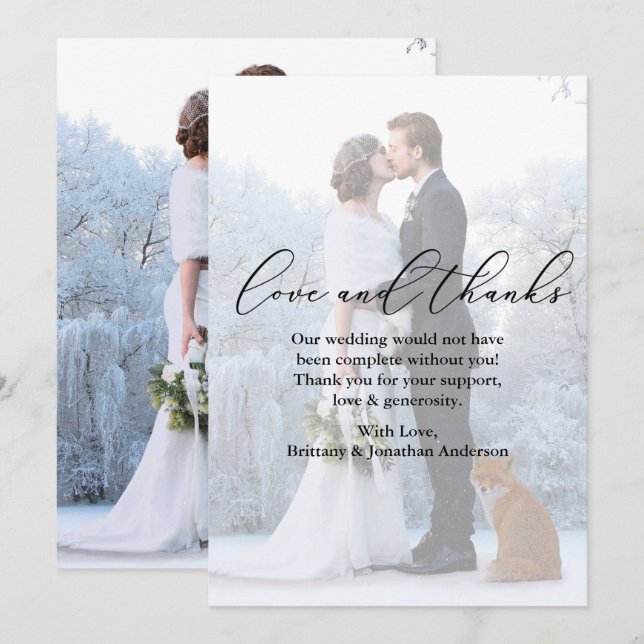 Wedding Photo Overlay Calligraphy Love Thanks Card (Front/Back)