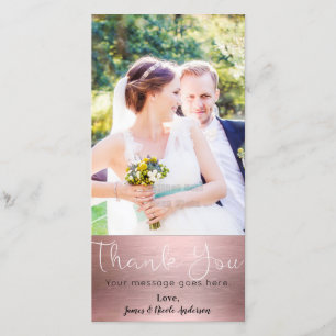 Wedding Photo Picture Rose Gold Shine Thank You Card