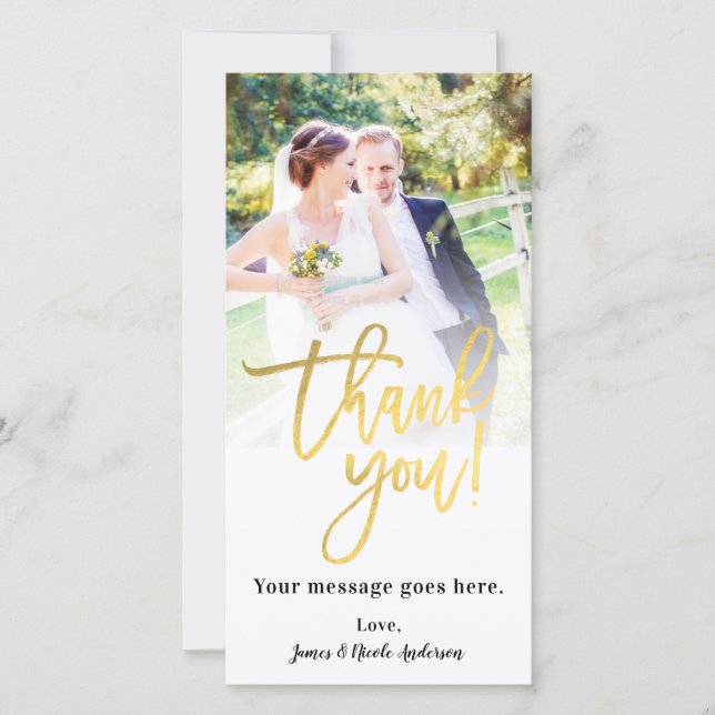Wedding Photo Picture Thank You Faux Gold Foil (Front)