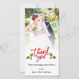 Wedding Photo Picture Thank You Holiday Winter Red Card