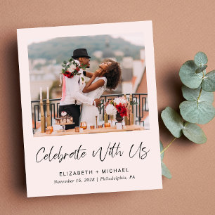 Wedding Photo Pink Celebration Reception Invite
