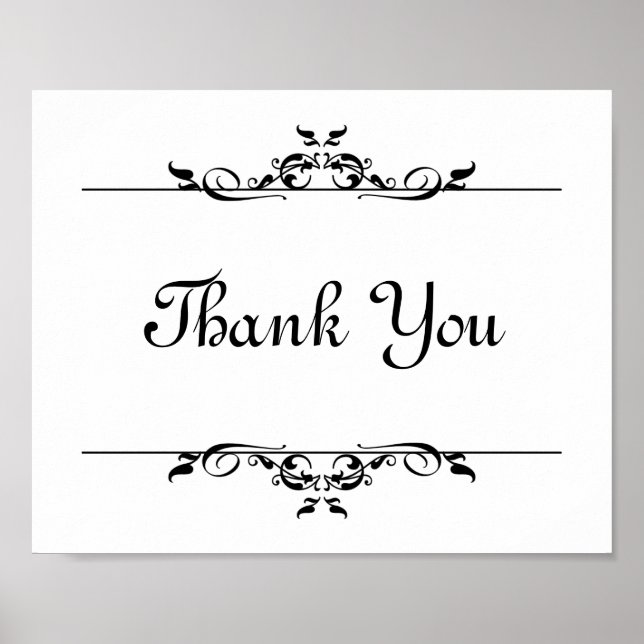Wedding photo prop sign Thank You elegant scroll (Front)