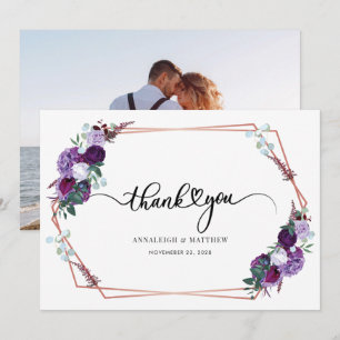 Wedding Photo Purple Floral Thank You Card