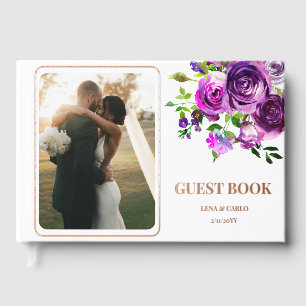 Wedding Photo Purple Floral Wedding Guest Book