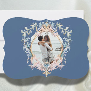 Wedding Photo Regency Era Blue Monogram  Save The Date