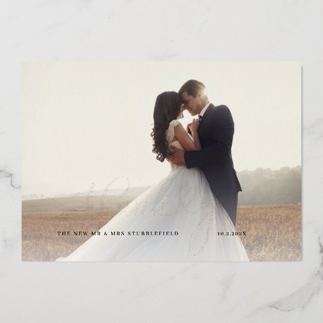 Wedding Photo Rose Gold Foil Script Thank You Card (Front)