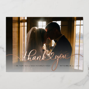 Wedding Photo Rose Gold Foil Thank You Card