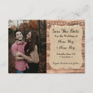 Wedding Photo Save The Date Burlap Wood Engagement Invitation