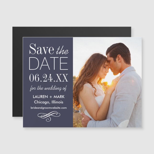 Wedding Photo Save the Date | Custom Colour Magnetic Invitation (Front/Back)