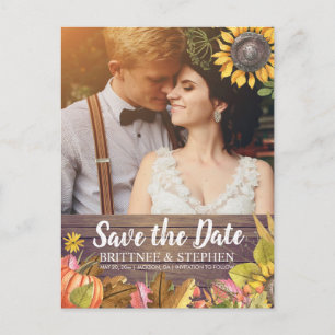 Wedding Photo Save The Date Maple Leaves Pumpkins Postcard