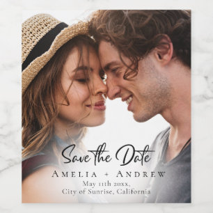 Wedding Photo Save the Date Minimalist Wine Label