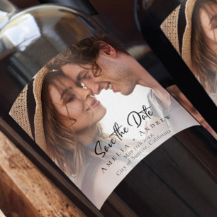 Wedding Photo Save the Date Minimalist Wine Label
