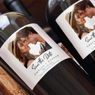Wedding Photo Save the Date Minimalist Wine Label