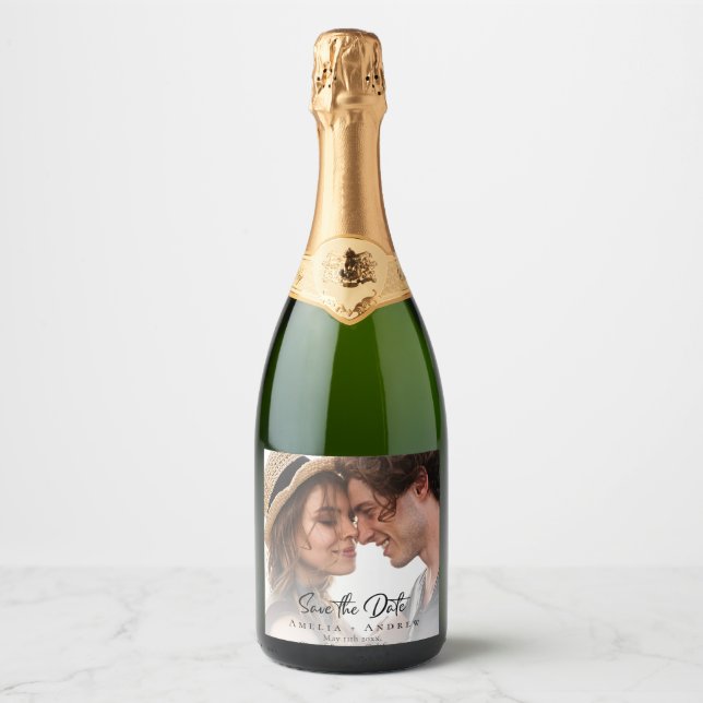 Wedding Photo Save the Date Sparkling Wine Label (Front)