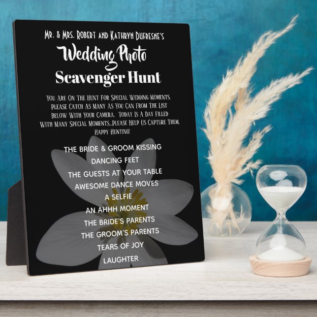 Wedding Photo Scavenger Hunt Black Plaque (Side)