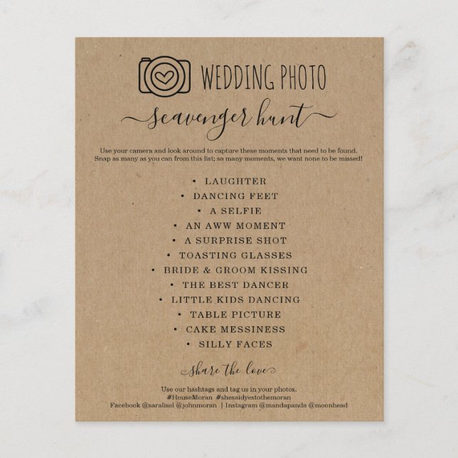 Wedding Photo Scavenger Hunt I Spy Game Kraft Flye Flyer (Front)
