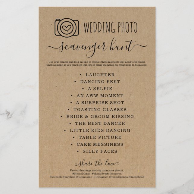 Wedding Photo Scavenger Hunt I Spy Game Kraft Flyer (Front)