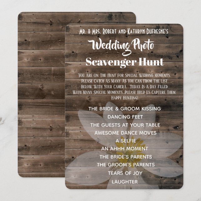 Wedding Photo Scavenger Hunt Invitation (Front/Back)