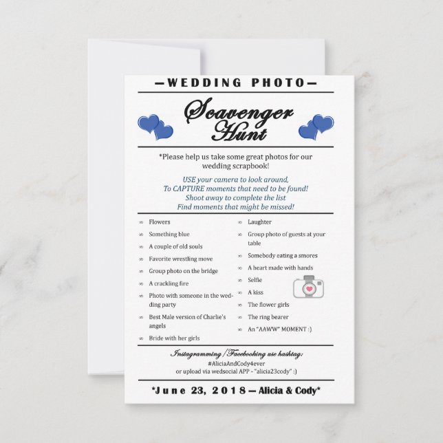 Wedding Photo Scavenger Hunt Invitation (Front)