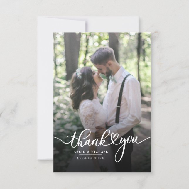 Wedding Photo Script Modern Thank You Card (Front)