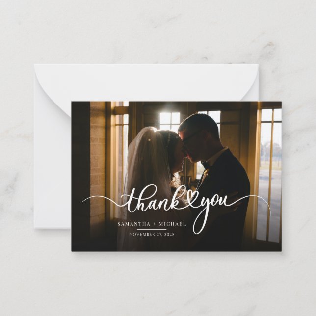 Wedding Photo Script Modern Thank You Card (Front)