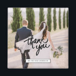 Wedding Photo Script Thank You Favour Magnet<br><div class="desc">Thank you favour magnets for your wedding guests with your photo and names. Visit our store to see all of our wedding favour products.</div>