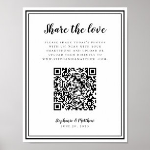 Wedding Photo Share The Love QR Scan Black & White Poster
