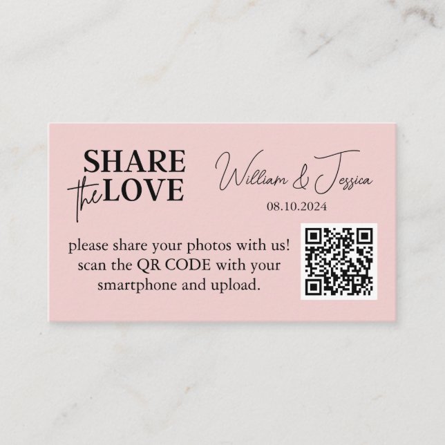 Wedding Photo Sharing Pink Blush With QR Code Enclosure Card (Front)