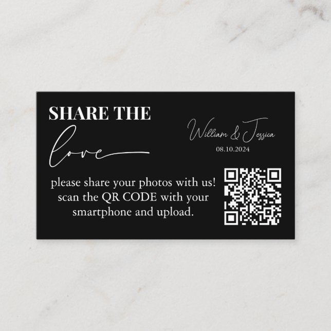 Wedding Photo Sharing | Share The Love QR Code Enc Enclosure Card (Front)